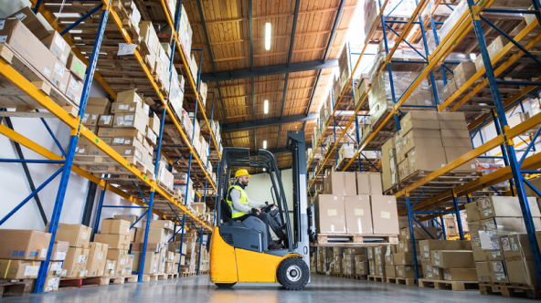 Parked Forklift Inside Warehouse